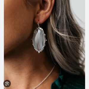 Kendra Scott Baroque Elle Silver Drop Earrings in Gray Banded Agate